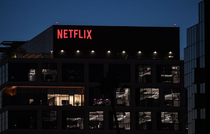 The Netflix logo is seen on the Netflix, Inc. building on Sunset Boulevard in Los Angeles, Californi...