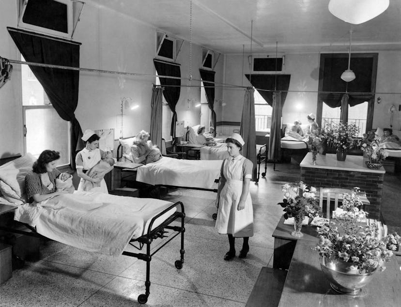 A vintage maternity ward circa 1943.