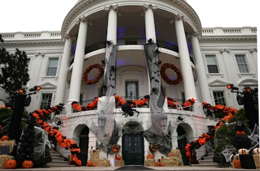 WASHINGTON, DC - OCTOBER 31:  A The South Portico of the White House is decorated for Halloween Octo...