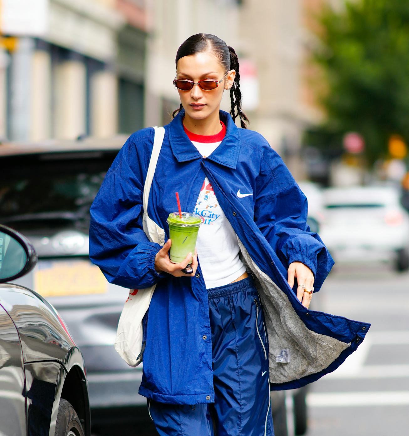 NEW YORK, NEW YORK - OCTOBER 12: Bella Hadid is seen on October 12, 2021 in New York City. (Photo by...