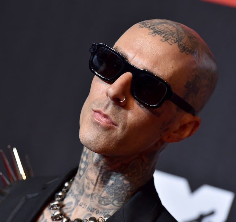 NEW YORK, NEW YORK - SEPTEMBER 12: Travis Barker attends the 2021 MTV Video Music Awards at Barclays...