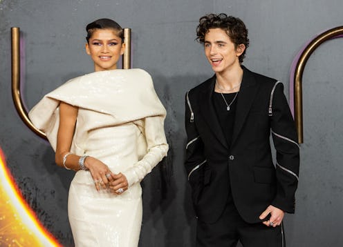 LONDON, ENGLAND - OCTOBER 18: Zendaya and Timothée Chalamet attend the "Dune" UK Special Screening a...