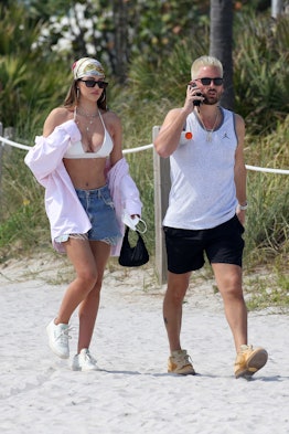 Amelia Hamlin and Scott Disick walking in Miami, Florida. (Photo by MEGA/GC Images)
