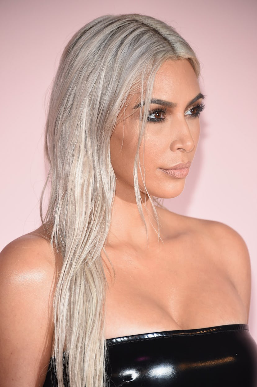 Kardashian wore her hair silver in 2017.