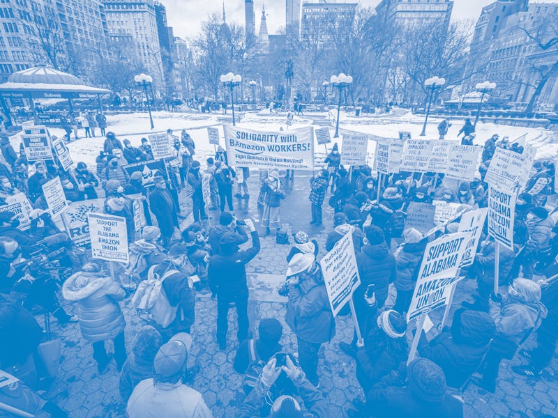 MANHATTAN, NEW YORK, UNITED STATES - 2021/02/20: Participants seen holding signs during the protest ...