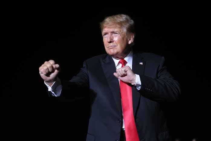 DES MOINES, IOWA - OCTOBER 09: Former President Donald Trump speaks to supporters during a rally at ...