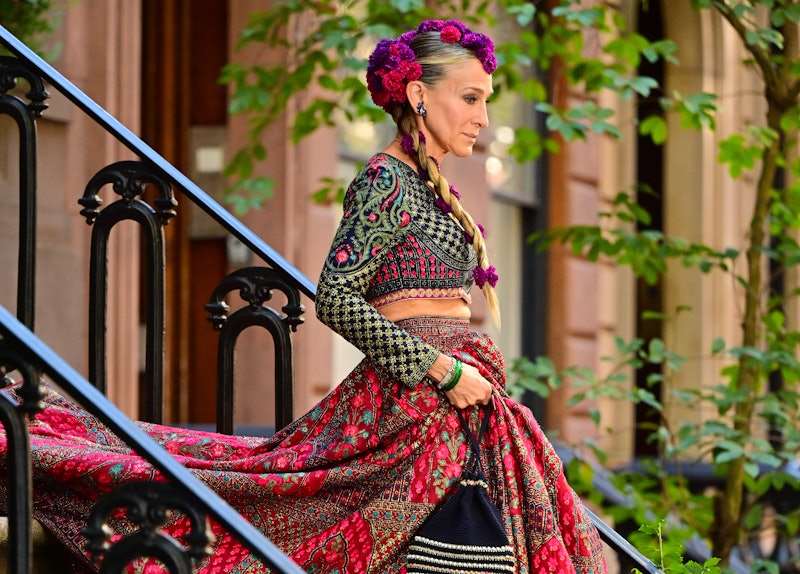 Sarah Jessica Parker seen on the set of "And Just Like That..." wearing a lehenga