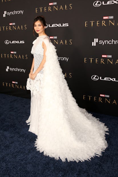 HOLLYWOOD, CALIFORNIA - OCTOBER 18: Gemma Chan arrives at the Premiere of Marvel Studios' Eternals o...