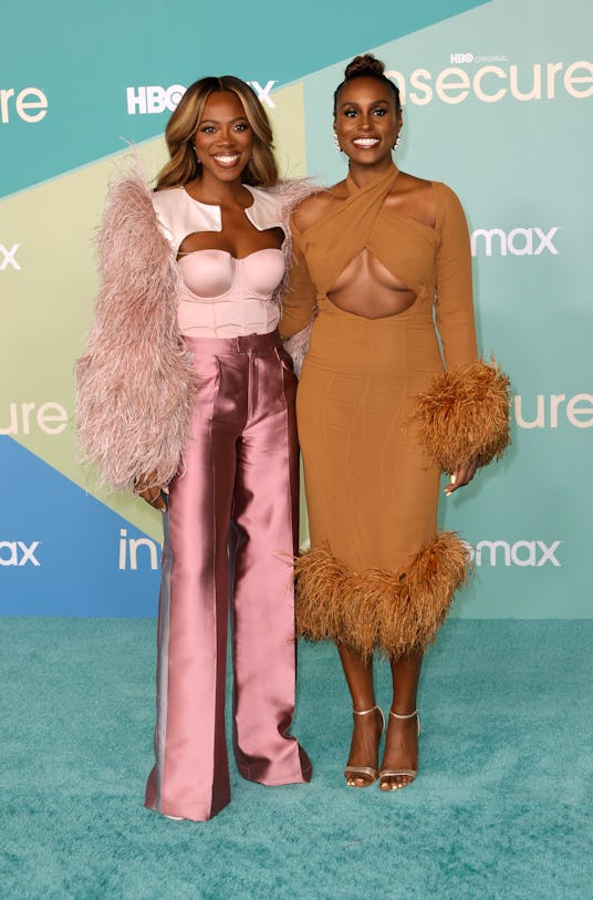 LOS ANGELES, CALIFORNIA - OCTOBER 21: (L-R) Yvonne Orji, and Issa Rae attend HBO's Final Season Prem...