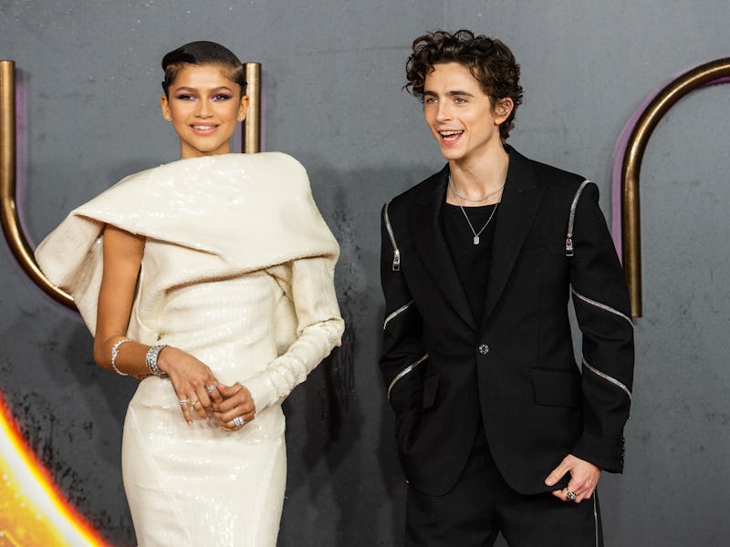 LONDON, ENGLAND - OCTOBER 18: Zendaya and Timothée Chalamet attend the "Dune" UK Special Screening a...