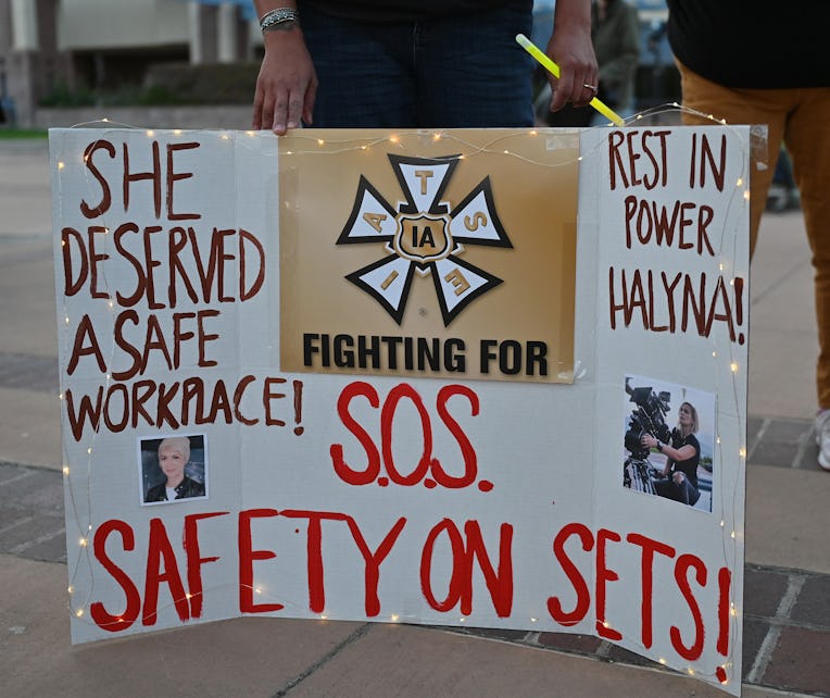 ALBUQUERQUE, NEW MEXICO - OCTOBER 23: Wynema Chavez Quintana holds a sign calling for better safety ...