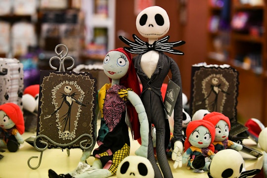 LOS ANGELES, CALIFORNIA - OCTOBER 08: "Sally" and "Jack Skellington" plush on display at the opening...