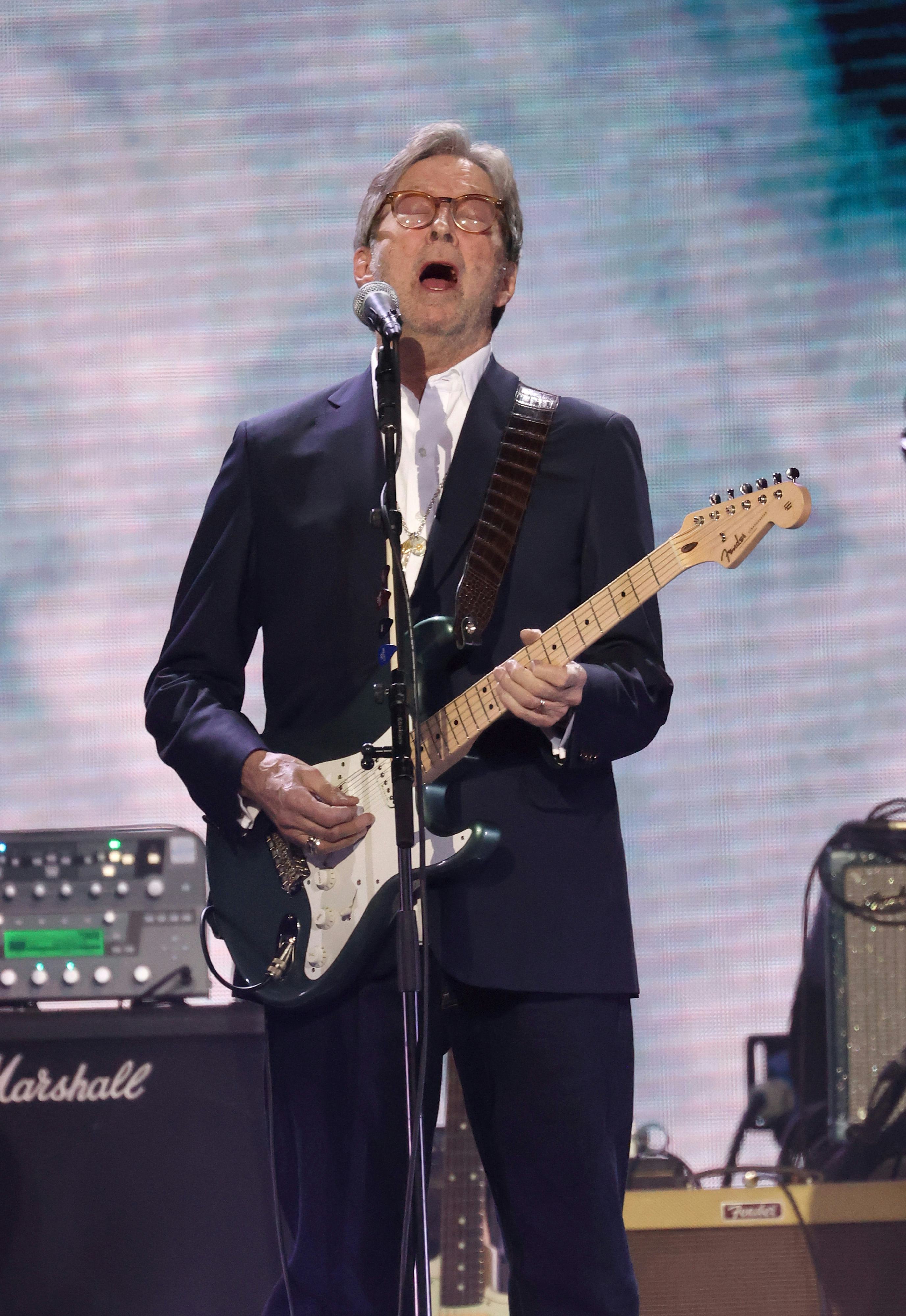 LONDON, ENGLAND - MARCH 03: Eric Clapton attends the Music For Marsden 2020 at The O2 Arena on March...