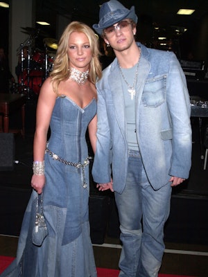 Britney Spears and Justin Timberlake, arriving at the 28th annual American Music Awards, held at the...