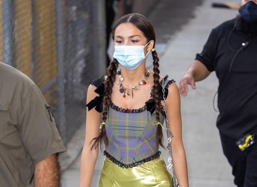 Olivia Rodrigo's braided pigtails at "Jimmy Kimmel Live" on October 26.