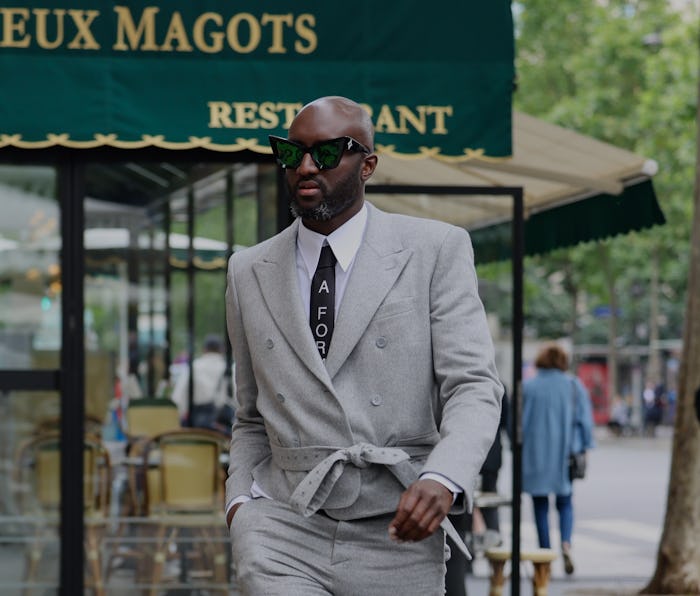 PARIS, FRANCE - JUNE 24: Virgil Abloh is seen strolling in Saint Germain on June 24, 2021 in Paris, ...