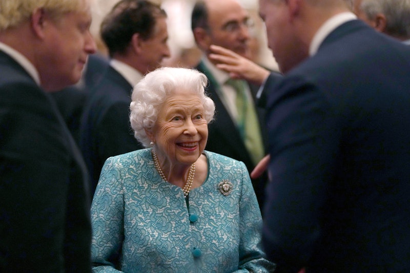 WINDSOR, UNITED KINGDOM - OCTOBER 19:  Britain's Queen Elizabeth II and Prime Minister, Boris Johnso...