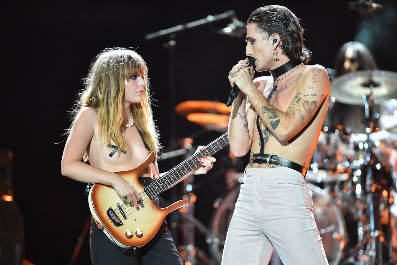 Maneskin performing at Global Citizen. They made their US tv debut on 'The Tonight Show With Jimmy F...