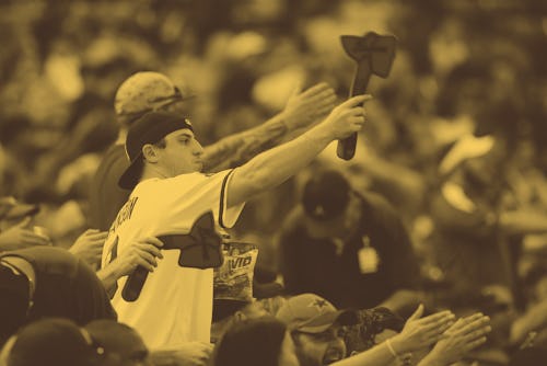 ATLANTA, GA - AUGUST 20:  Atlanta Braves fans doing the "Tomahawk Chop" during the game against the ...