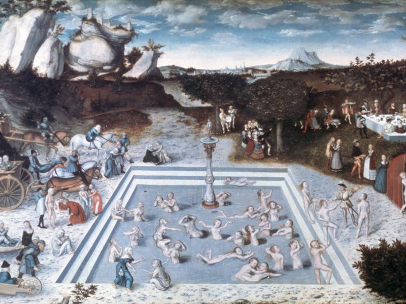 Painting by Lucas Cranach the Elder titled 'The Fountain of Youth', 1546. Part of the collection of ...