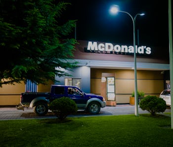 Deva, Romania 2021: Exterior architecture of a McDonald's restaurant in Deva, a town in Transylvania...