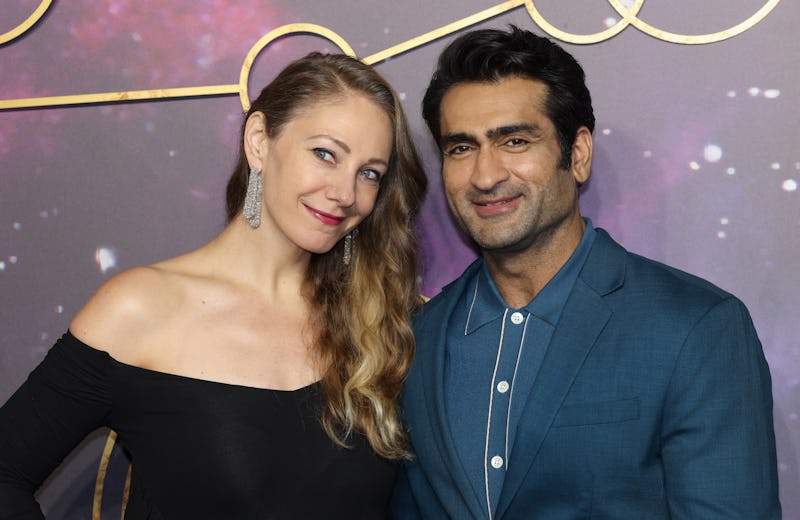 LONDON, ENGLAND - OCTOBER 27: Emily V Gordon and Kumail Nanjiani attends the "Eternals" UK Premiere...