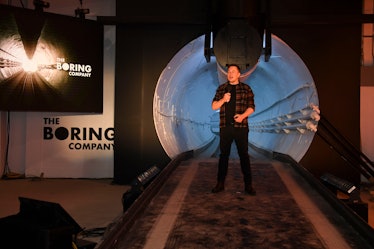 Elon Musk, co-founder and chief executive officer of Tesla Inc., speaks during an unveiling event fo...