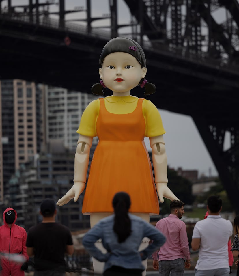 SYDNEY, AUSTRALIA - OCTOBER 29: A replica animated doll from the series "Squid Game" is seen on Octo...