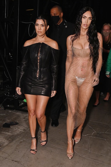 NEW YORK, NEW YORK - SEPTEMBER 12: (L-R) Kourtney Kardashian and Megan Fox attend the 2021 MTV Video...