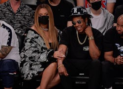 NEW YORK, NEW YORK - JUNE 05:  Beyonce and Jay-Z attend Brooklyn Nets v Milwaukee Bucks game at Barc...