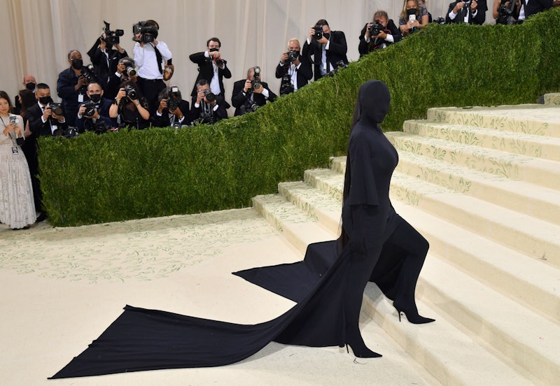 US socialite Kim Kardashian arrives for the 2021 Met Gala at the Metropolitan Museum of Art on Septe...
