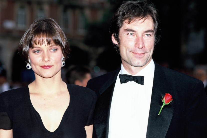 Actors Timothy Dalton and Carey Lowell attend the premiere of the James Bond film 'License to Kill' ...