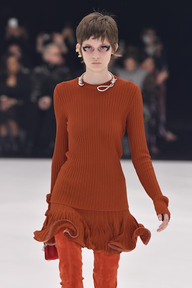 PARIS, FRANCE - OCTOBER 03: A model walks the runway during the Givenchy Ready to Wear Spring/Summer...