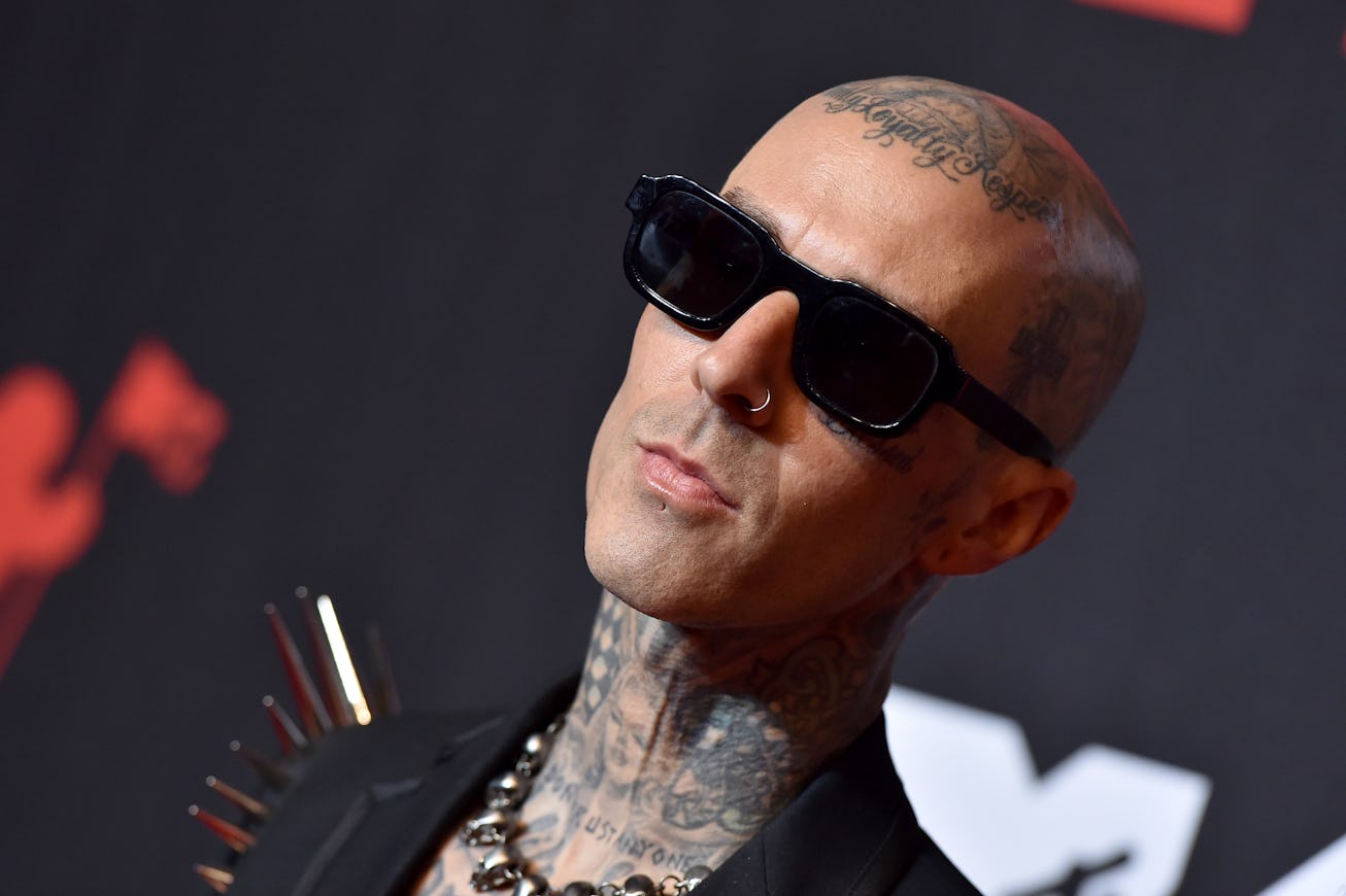 NEW YORK, NEW YORK - SEPTEMBER 12: Travis Barker attends the 2021 MTV Video Music Awards at Barclays...