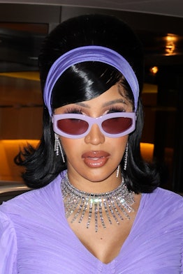 Cardi B is seen leaving her hotel  on October 03, 2021 in Paris, France