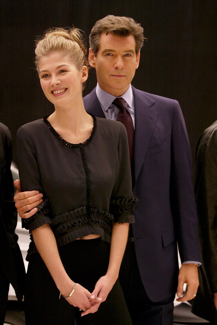 Rosamund Pike and Pierce Brosnan Pinewood Studios. England The launch of "BOND 20" photo by Dave Hog...