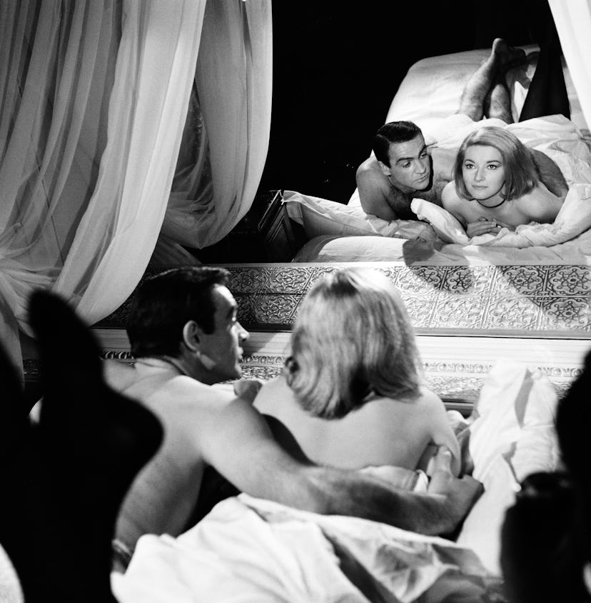 Sean Connery as James Bond with actress Daniela Bianchi as Tatiana Romanova in scene from the film F…