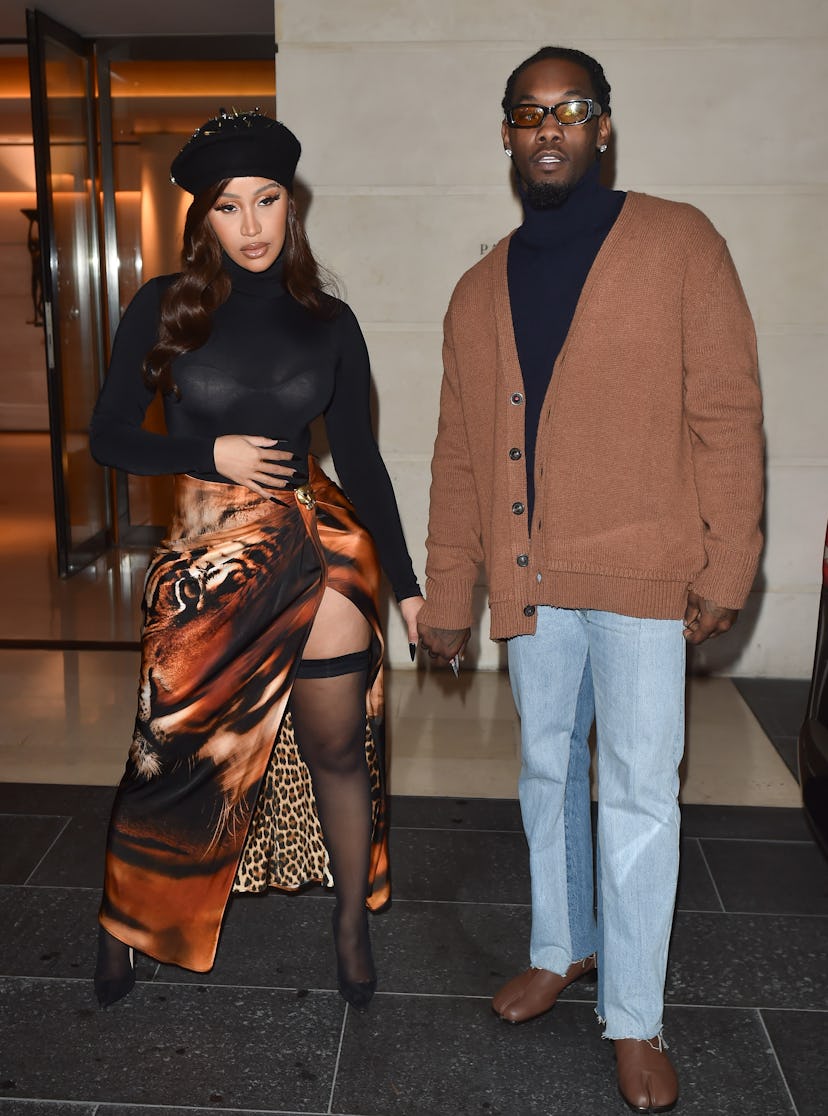 PARIS, FRANCE - OCTOBER 1: Cardi B and Offset head out for the evening on October 1 2021 in Paris, F...