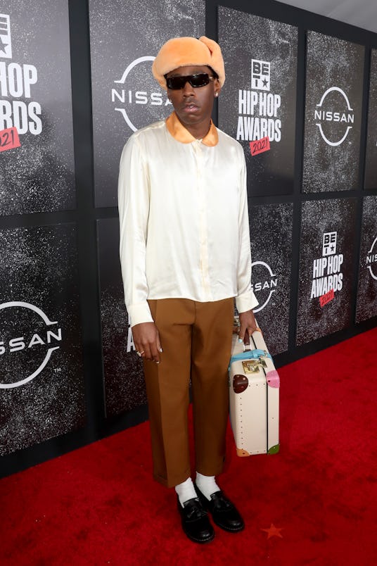 ATLANTA, GEORGIA - OCTOBER 01: Tyler The Creator attends the 2021 BET Hip Hop Awards at Cobb Energy ...