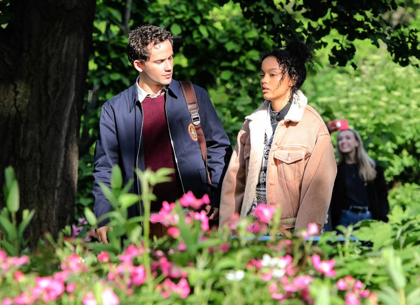 Whitney Peak and Eli Brown are seen at the film set of the 'Gossip Girl' TV Series in Central Park. ...