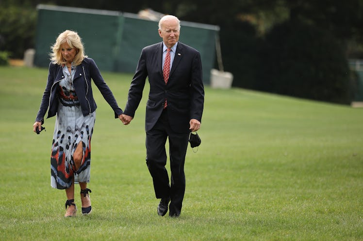 First lady Jill Biden and President Joe Biden return to the White House after spending the weekend i...