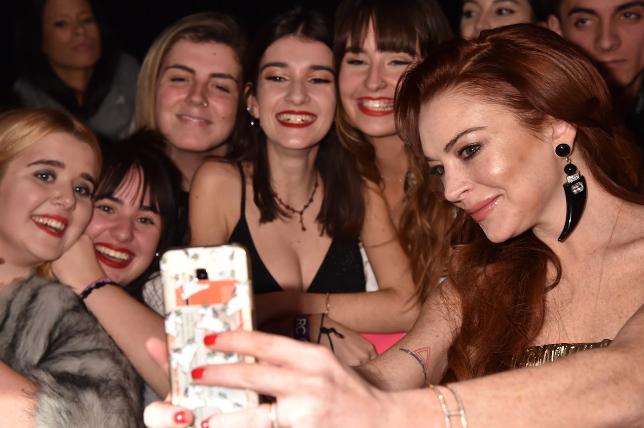 BILBAO, SPAIN - NOVEMBER 04:  Lindsay Lohan poses with fans at the MTV EMAs 2018 at Bilbao Exhibitio...