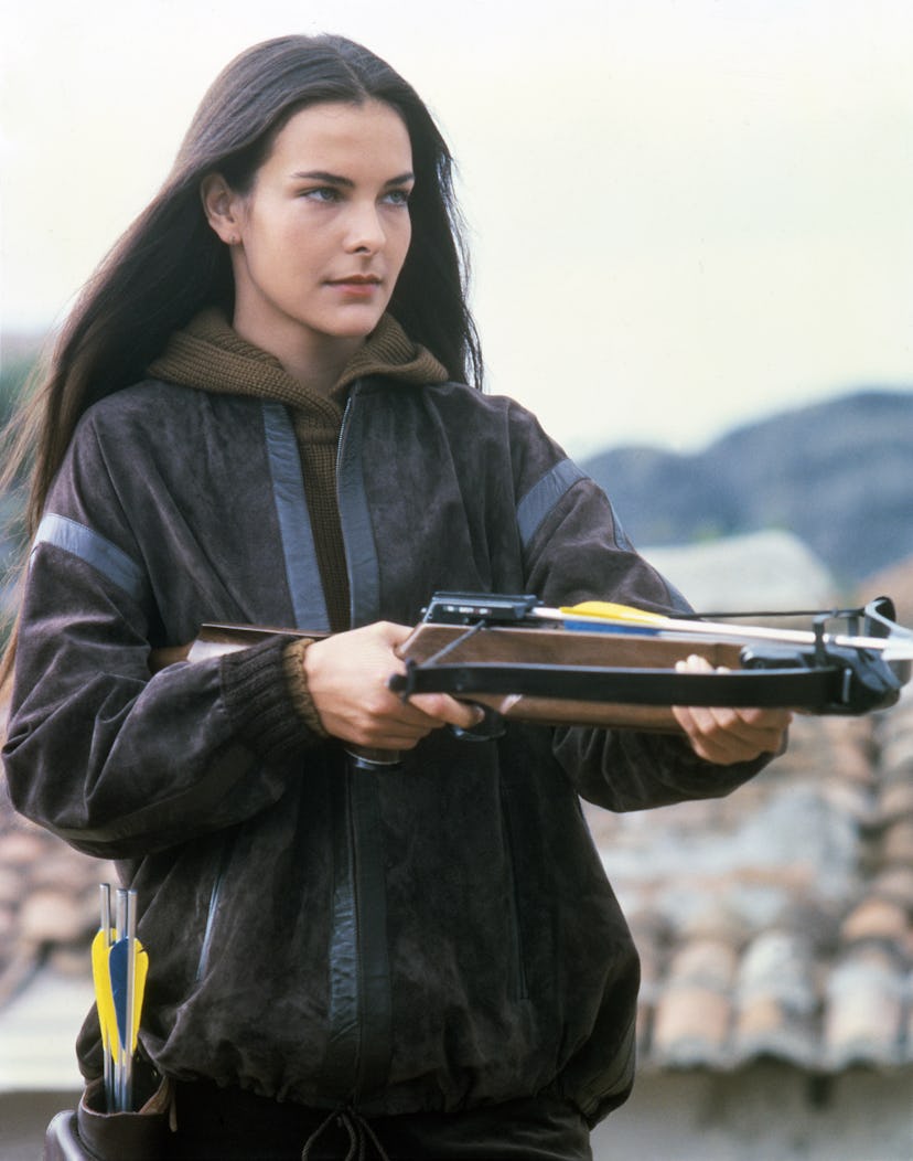 French actress Carole Bouquet on the set of For Your Eyes Only, directed by John Glen. (Photo by Sun…