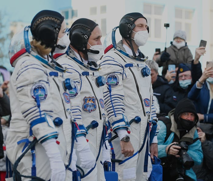 KYZYLORDA REGION, KAZAKHSTAN  OCTOBER 5, 2021: Actress Yulia Peresild, Roscosmos cosmonaut Anton Shk...