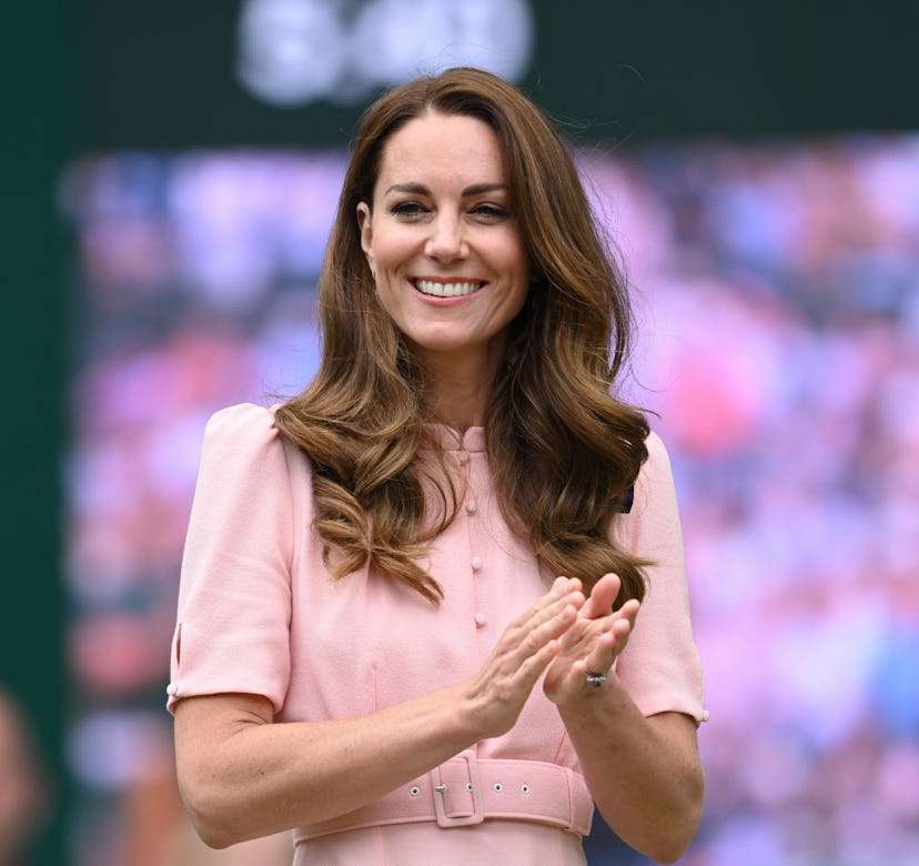 Kate Middleton attends day 13 of the Wimbledon Tennis Championships at All England Lawn Tennis and C...