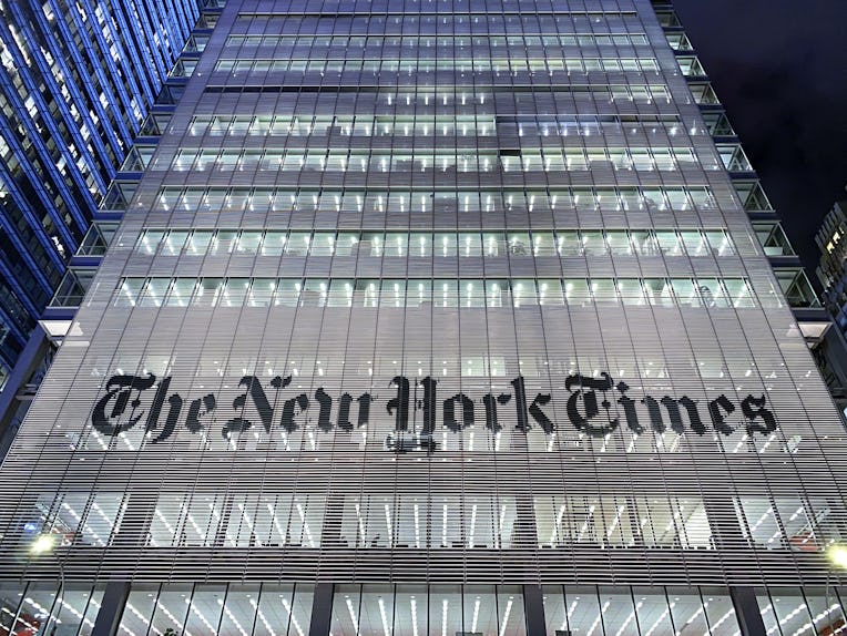 New York City; NY; USA - February 12 2020: Looking up to New York Times building in Manhattan.