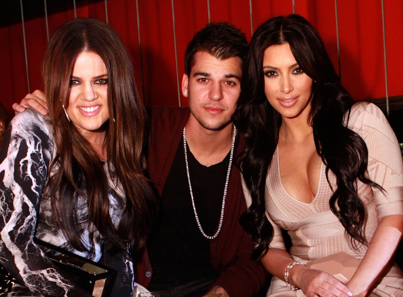 LAS VEGAS, NV - MARCH 18:  Khloe Kardashian, Rob Kardashian and Kim Kardashian pose at Jet at The Mi...