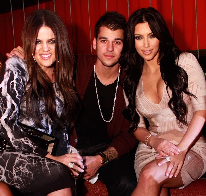LAS VEGAS, NV - MARCH 18: Khloe Kardashian, Rob Kardashian and Kim Kardashian pose at Jet at The Mi...