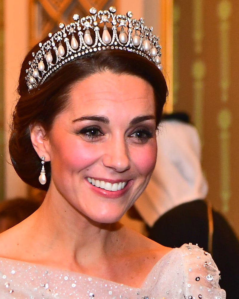 Kate Middleton wears Princess Diana's Queen Mary's Lover's Knot Tiara. 