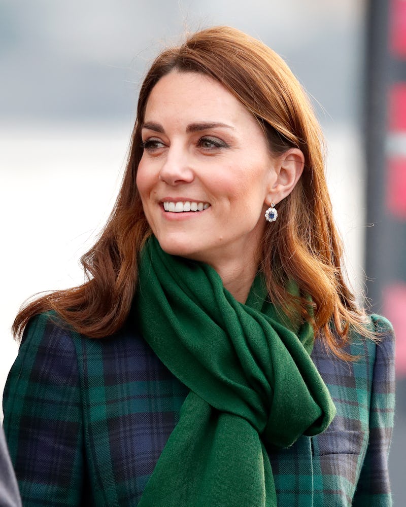 Kate Middleton wears Princess Diana's sapphire earrings in Dundee, Scotland in January 2019. 